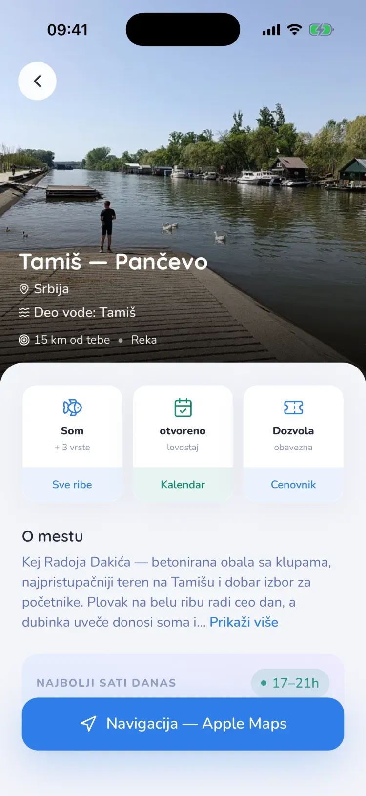 Ekran aplikacije: Mesto — Tamiš, Pančevo